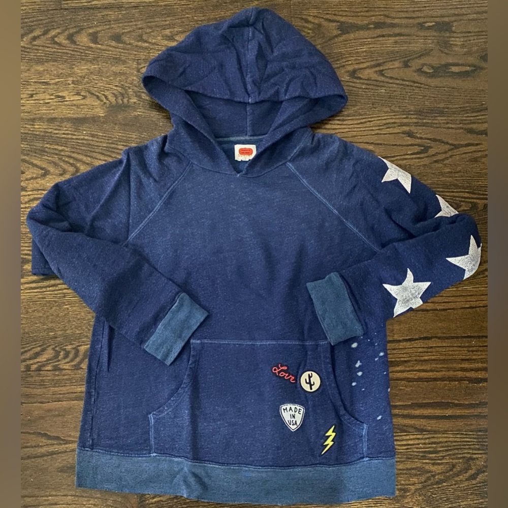 Sundry Navy Blue Patched Knit Hoodie with Star Sleeve